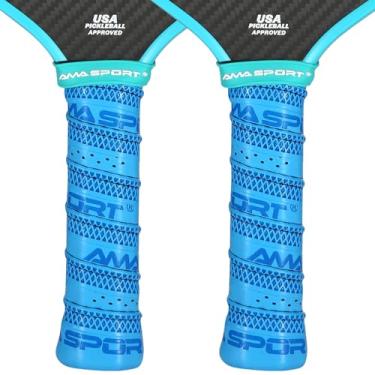 Imagem de PICKLETECH Fita adesiva AMA SPORT Pickleball para remo - pacote com 2 - envoltório de substituição perfurado em relevo para raquete de pickleball - superfície aderente com absorção de umidade - azul