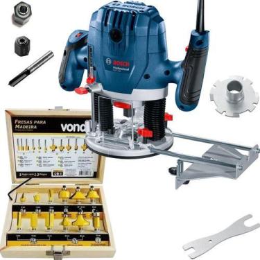 Imagem de Tupia Coluna Bosch 1300w Gof130 Com Kit Fresas 12 Peças 220v