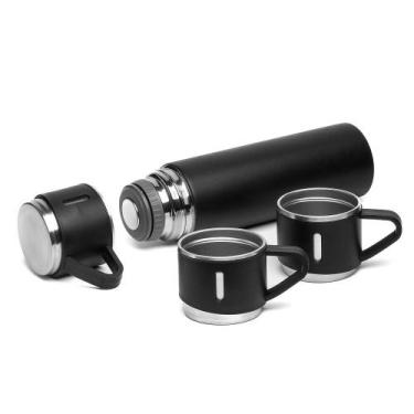 Imagem de Garrafa Térmica em Inox 500ml com 3 Canecas Preta - ASIA IMPORT