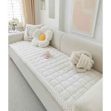 Imagem de AEEISHOMEREFORM Capa de sofá para cães lavável, capa felpuda para sofá, capas para sofá de 3 almofadas para animais de estimação, cobertor antiderrapante para cama de cachorro (branco, 70 x 180 cm)