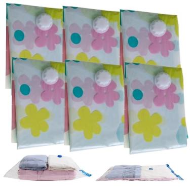 Imagem de Kit 6 Saco Sacola à Vacuo Reduz Volume Roupa Cobertores 50x60cm Organizador Armário Economize Espaço (Flor)