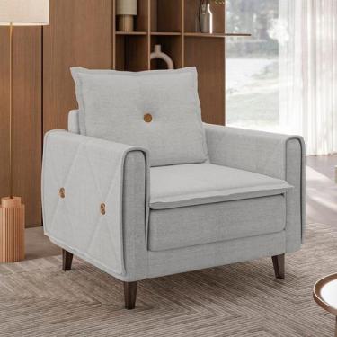 Imagem de Poltrona Decorativa Estofada com Pés em Madeira Maciça Sololá Espresso