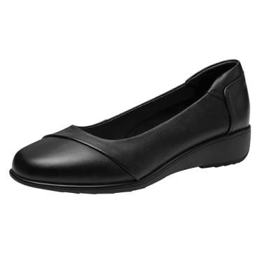 Imagem de Necery Sapato feminino de couro para joanete salto baixo ortopédico salto baixo sapatos ortopédicos sapatos de trabalho, Preto, 36