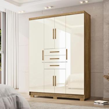 Imagem de Guarda Roupa Casal Belga 6 Portas de Bater 3 Gavetas com Cabideiros Nature/OffWhite G98 - Gran Belo