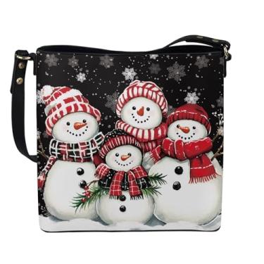 Imagem de HUGS IDEA Boho Bolsas femininas de couro, bolsa tiracolo tipo concha, Boneco de neve de família fofo de Natal, Large