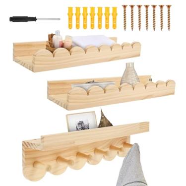 Imagem de Prateleiras de parede para quarto de crianças com ganchos, prateleira de madeira de 40 cm para bebês, meninos, meninas, quarto, banheiro e decoração, prateleira flutuante montada na parede para