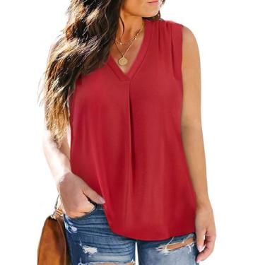 Imagem de Camisetas regatas femininas Eytino, tamanho grande, decote em V, chiff