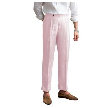 Imagem de Calças de linho BYLUNTA Vintage Summer, leves para homens, rosa