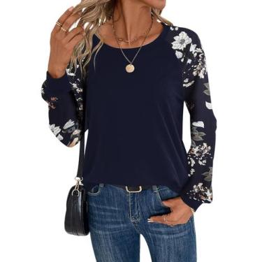 Imagem de Camiseta feminina RoseSeek com estampa camuflada de manga comprida azu