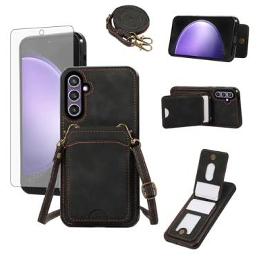 Imagem de Asuwish Capa de telefone para Samsung Galaxy S24 FE 5G capa carteira com protetor de tela de vidro temperado e alça de pulso couro suporte de cartão acessórios de celular S 24 EF AI S24FE 24S 24FE