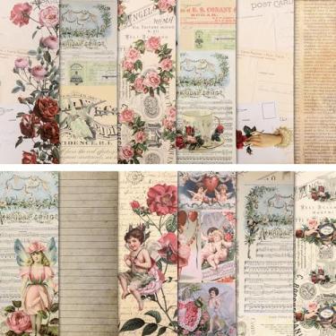 Imagem de 24 peças de papel padrão de dia dos namorados, 12 desenhos de papel vintage de um lado para scrapbook rosa estético papel decorativo artesanal cartolina de dia dos namorados para scrapbooking faça