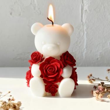 Imagem de Vela cilíndrica de coração de urso rosa e molde de resina - moldes de silicone de fundição de resina para decoração de casa e fabricação de velas, molde espiral ondulado