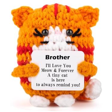 Imagem de FULIER Mini Funny Brother Gifts from Sister Brother, Handmade Crochet Mini Cat Christmas Birthday Gifts for Boy Friend, I Love You for Christmas Stocking Stuffers Emotional Present