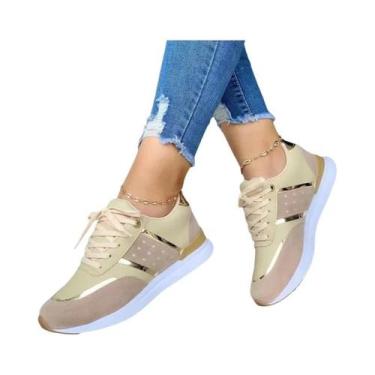 Imagem de Tênis Plataforma Feminino Em Couro Com Patchwork, Casual, Esportivo, P