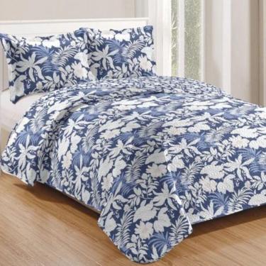 Imagem de Kit Cobre Leito Colcha Mix King Estampado Dupla Face Floral 3 Peças - Josiane