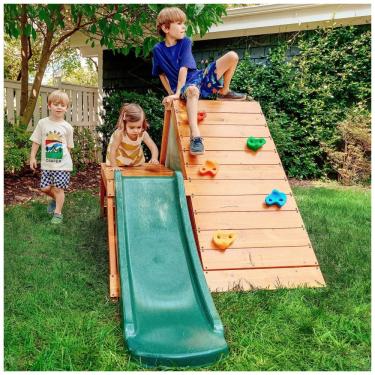 Imagem de Playground com Parede de Escalada Avenlur Palm 5 em 1 para Quintal e Interior com Escada, Parede de Escalada, Escorregador de 1,2m, Tenda.