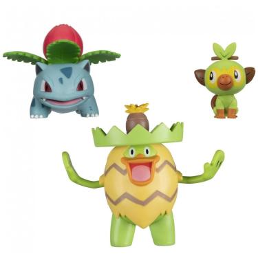 Imagem de Conjunto figuras Pokémon tipo Grama 3 peças Ludicolo 11 cm, Ivysaur 8 cm e Grookey 5 cm Jazwares
