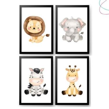 Imagem de Kit 4 Quadros Decorativos Infantil Safari Baby Aquarela - Creative Cat