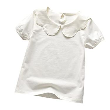 Imagem de Camiseta de verão para meninas pequena fresca manga curta gola redonda cor sólida casual à beira-mar exclusivo menino roupas infantis (branco, 18-24 meses)