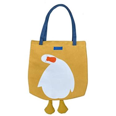 Imagem de Bolsa de pato Tote de lona Bolsa de lona com bolso interno Aesthetica Cute Sacos de compras Sacolas escolares reutilizáveis ​​saco de supermercado espaçoso e espaçoso (yellow)