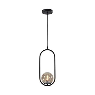 Imagem de Lustre Pendente Arco Preto Bola Globo Esfera Âmbar Quarto Cozinha Ilha Escritório Inl79