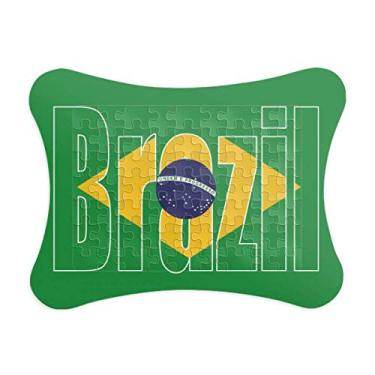 Imagem de Moldura de quebra-cabeça com nome da bandeira do país do Brasil, enfeite de jogo de quebra-cabeça