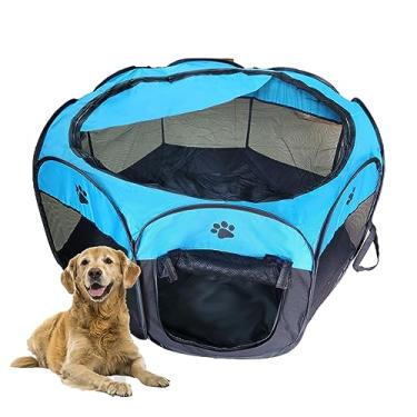 Imagem de Cercadinho Cachorros Gatos Coelhos Dobrável Portátil Casinha Desmontável Tamanho Grande 91cm x 60cm (Azul)