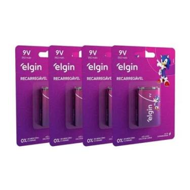Imagem de Kit 4 Baterias Recarregável 9 Volts Elgin 9v 250mah Original