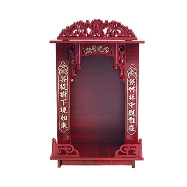 Imagem de Altar budista chinês Deus da riqueza Plataforma de oferta de nicho de Buda, plataforma de oferta de mesa de oferta doméstica, plataforma de Buda, moldura de santuário, armário guanyin montado na parede do templo, armário de buda medi