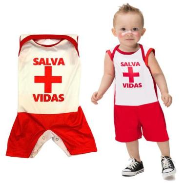 Imagem de Fantasia Macacão Bebê Salva Vidas Infantil Para Menino Vermelho E Bran