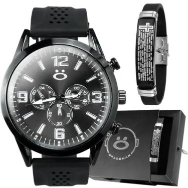 Imagem de Relógio Masculino Grande Preto Social Analogico Original + Pulseira Casual Elegante - Presente Religioso