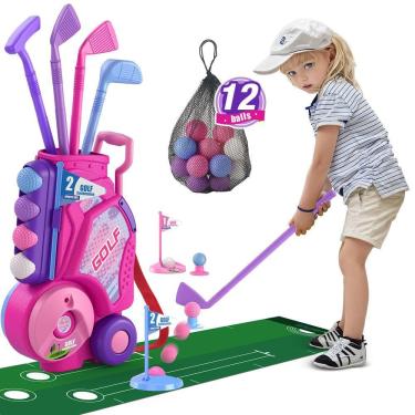 Imagem de Conjunto de golfe infantil HYES atualizado com 12 bolas, tapete de golfe rosa
