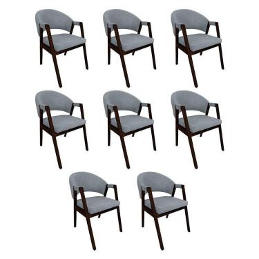Imagem de Kit 8 Cadeiras De Jantar Madeira Maciça Castanho Premium Helen Linho Cinza - Cor: Cinza
