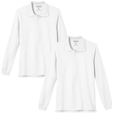 Imagem de Andrew Scott Kids| Camisetas polo piqué de manga comprida para meninos | Camisas polo de uniforme escolar | Pacotes múltiplos, Pacote com 2 meninas - branco, M