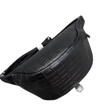 Imagem de Bolsa de couro de crocodilo genuína com acabamento fosco azul marinho masculina com zíper e couro de jacaré autêntico, bolsa transversal oblíqua, Preto, lazer