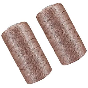 Imagem de 2 pçs 200g fio de chapéu de sol de verão para crochê, fio de lã de gelo de seda para tricô à mão, fio oco de poliéster para bricolagem verão chapéu legal bolsas bolsas almofadas sacos de celular e almofadas de carro (café)