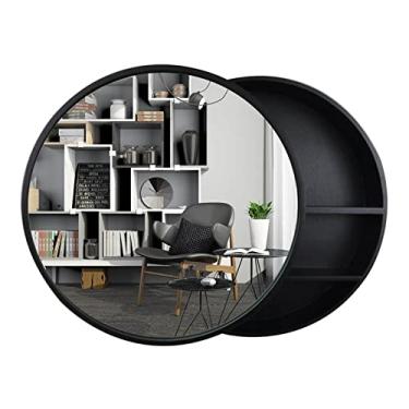 Imagem de Armário de espelho de banheiro WolFum redondo moderno decorativo espelho grande pendurado na parede armário de porta deslizante de banheiro para decoração de parede de sala de estar (cor: preto,