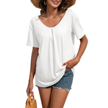 Imagem de Umenlele Camisetas femininas de verão de renda com recorte de crochê e manga curta, Branco, G
