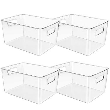 Imagem de Caixotes de armazenamento de plástico transparente, organizadores de despensa e recipientes de armazenamento, caixas organizadoras de geladeira para organizar armários de remédios de cozinha,