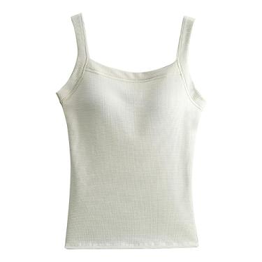 Imagem de Sutiã embutido para mulheres 2024 verão alças largas stretch camiseta atlética treino básico conforto, Branco, M