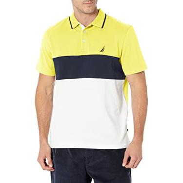 Imagem de Nautica Camisa polo masculina manga curta 100% algodão piqué cor bloco, Amarelo Blazing, Large