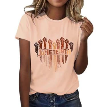 Imagem de Camisetas femininas Black History 1865 Juneteenth Emancipation Day Túnica de verão manga curta camiseta melanina, Bege, 3G