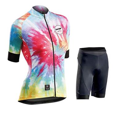 Imagem de Camisa feminina de ciclismo - terno de manga curta, versão de equipe feminina, protetor solar para bicicleta de estrada, absorvente, respirável, multicolorido-3, GG