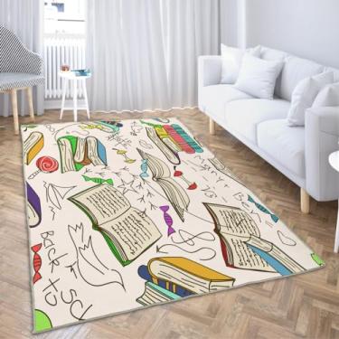 Imagem de LOKMU Tapetes antiderrapantes biblioteca, quadrinhos, desenhos, leitura, decoração de casa, tapetes para sala de aula, sala de estar, quarto, sala de jantar, jardim de infância, 1,2 m x 18 cm