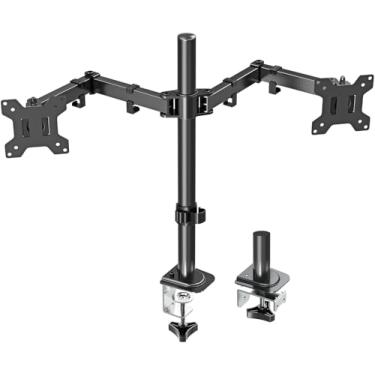 Imagem de MOUNT PRO Suporte para monitor duplo, suporte de braço ajustável de altura para tela LCD de computador de 13 a 27 polegadas, suporte de mesa para monitor para 2 monitores, suporte VESA 75 x 75/100 x
