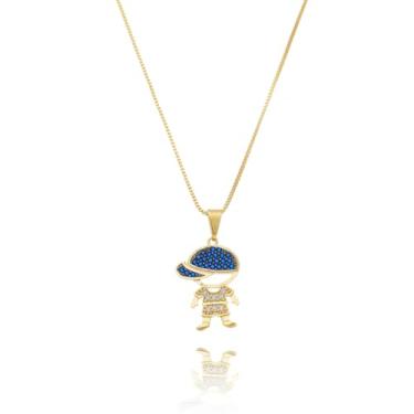 Imagem de Colar com 01 Pingente Menino com Zircônias Banhado a Ouro 18k