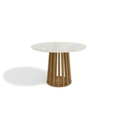 Imagem de Mesa de Sala Jantar Lavanda c/Tampo Madeirado c/ Vidro 105x105cm Nogueira/Off White/Vidro Off White - Kappesberg