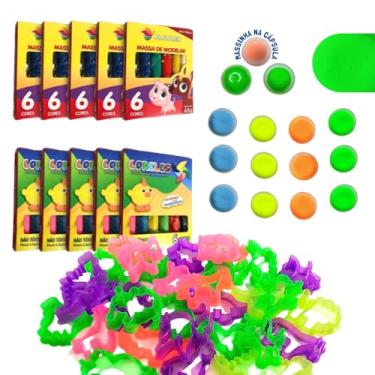 Imagem de Coleção Brinquedos Infantis 20 Massinha Pula Pula, 40 Cortadores, 20 Massinha de Modelar Lembrancinha Dia das Crianças Festa