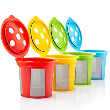 Imagem de 4 copos K reutilizáveis para Keurig K Supreme, K Supreme Plus e K Slim com tecnologia multistream – 4 cores recarregáveis Kcups filtros de café para cafeteiras Keurig