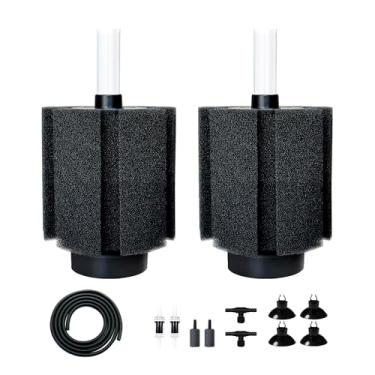 Imagem de DVHEY Pacote com 2 filtros de esponja de aquário de 60-70 galões com pedra de ar e mídia de filtro de cerâmica silencioso para aquário biológico para aquário de camarão frito betta